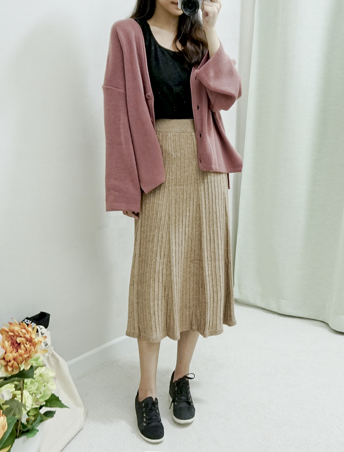 Knit Banding Flare Skirt Winter Long Autumn Long