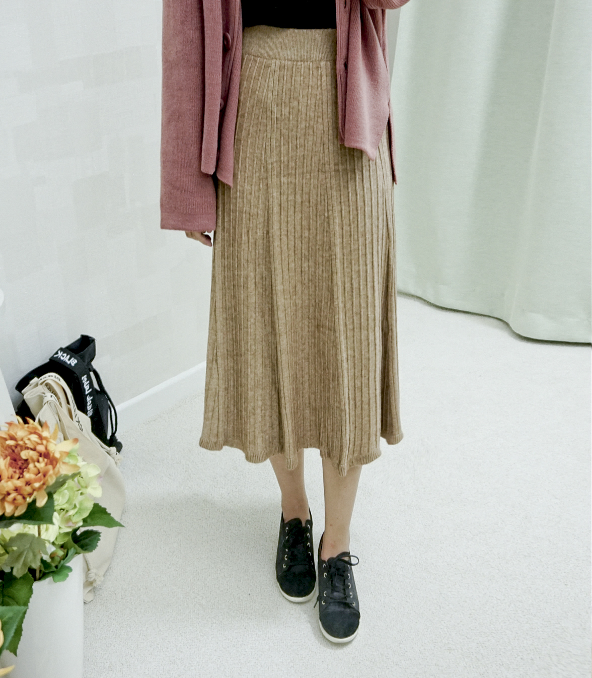 Knit Banding Flare Skirt Winter Long Autumn Long