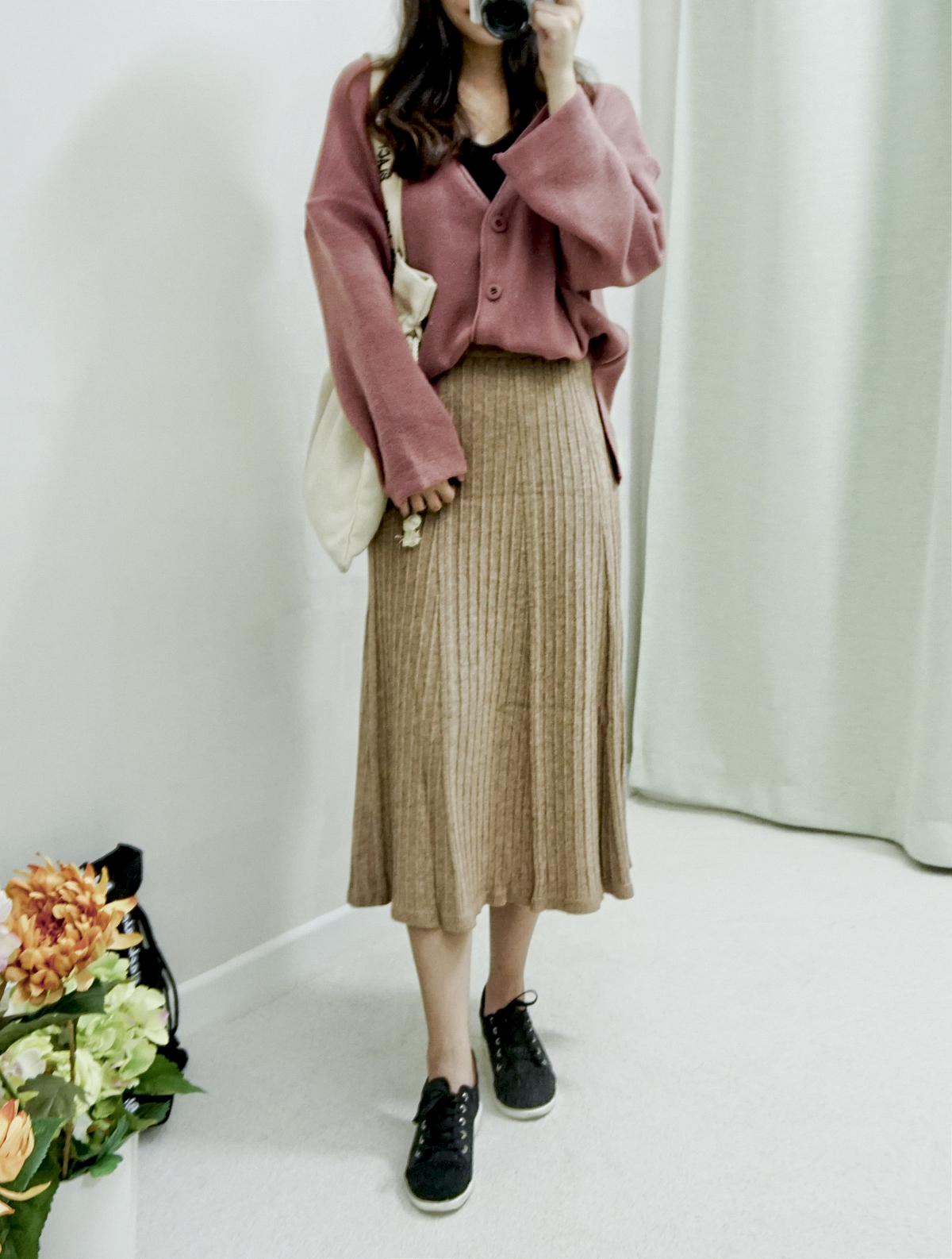 Knit Banding Flare Skirt Winter Long Autumn Long