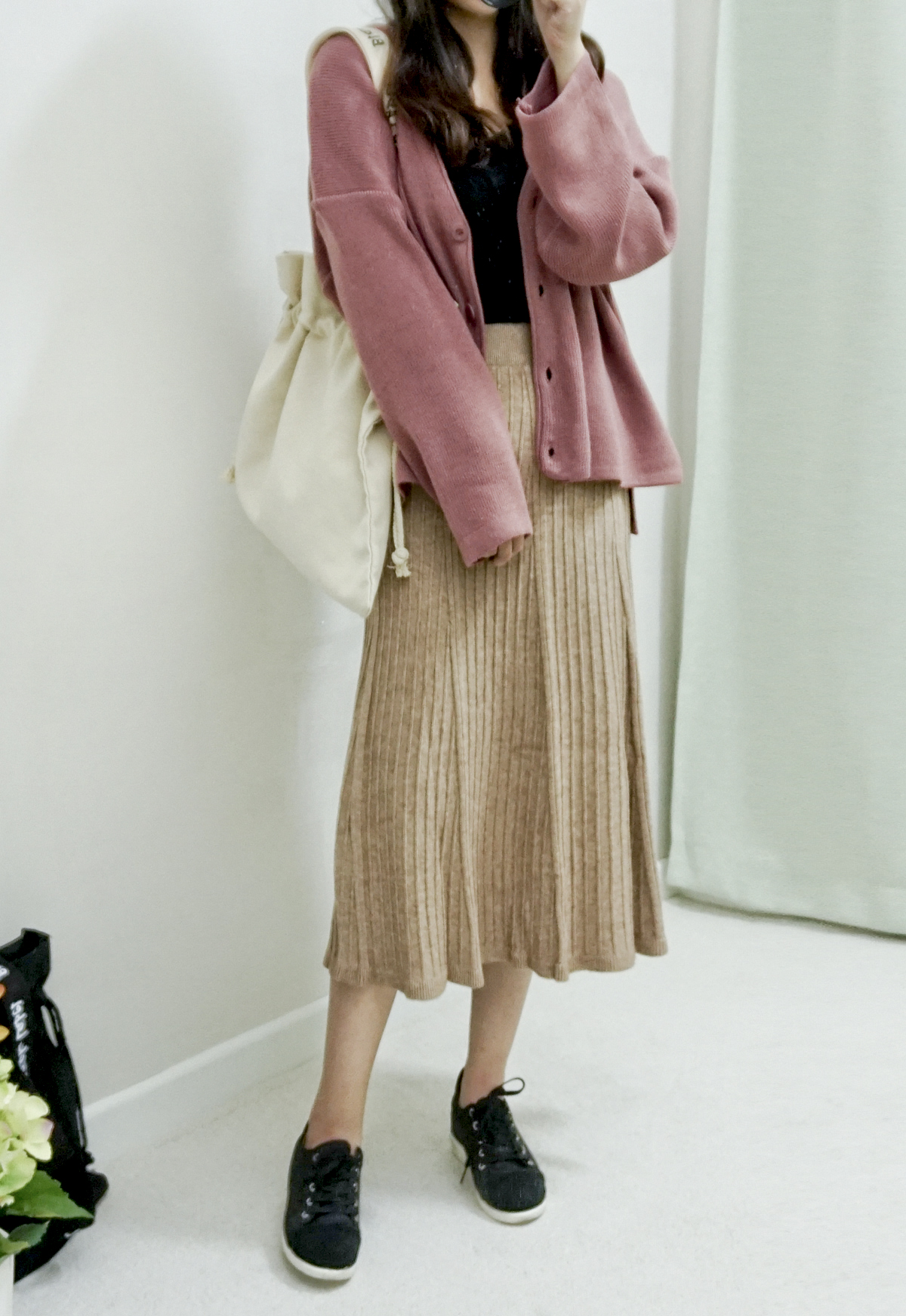 Knit Banding Flare Skirt Winter Long Autumn Long