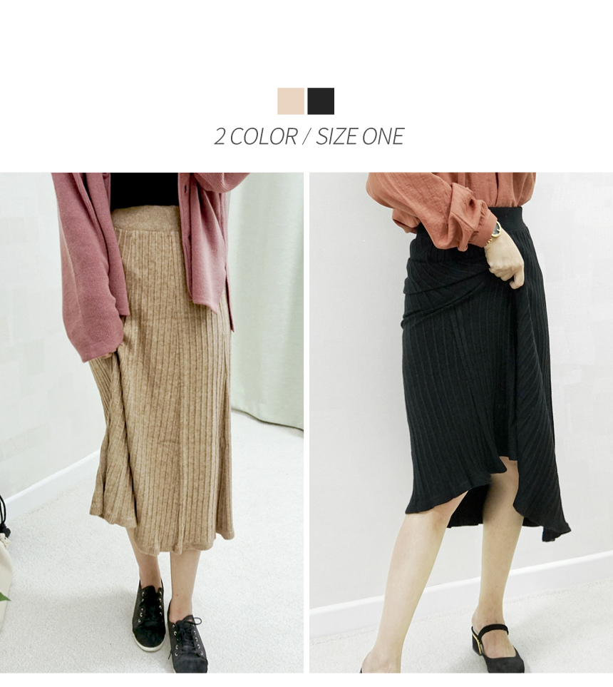 Knit Banding Flare Skirt Winter Long Autumn Long