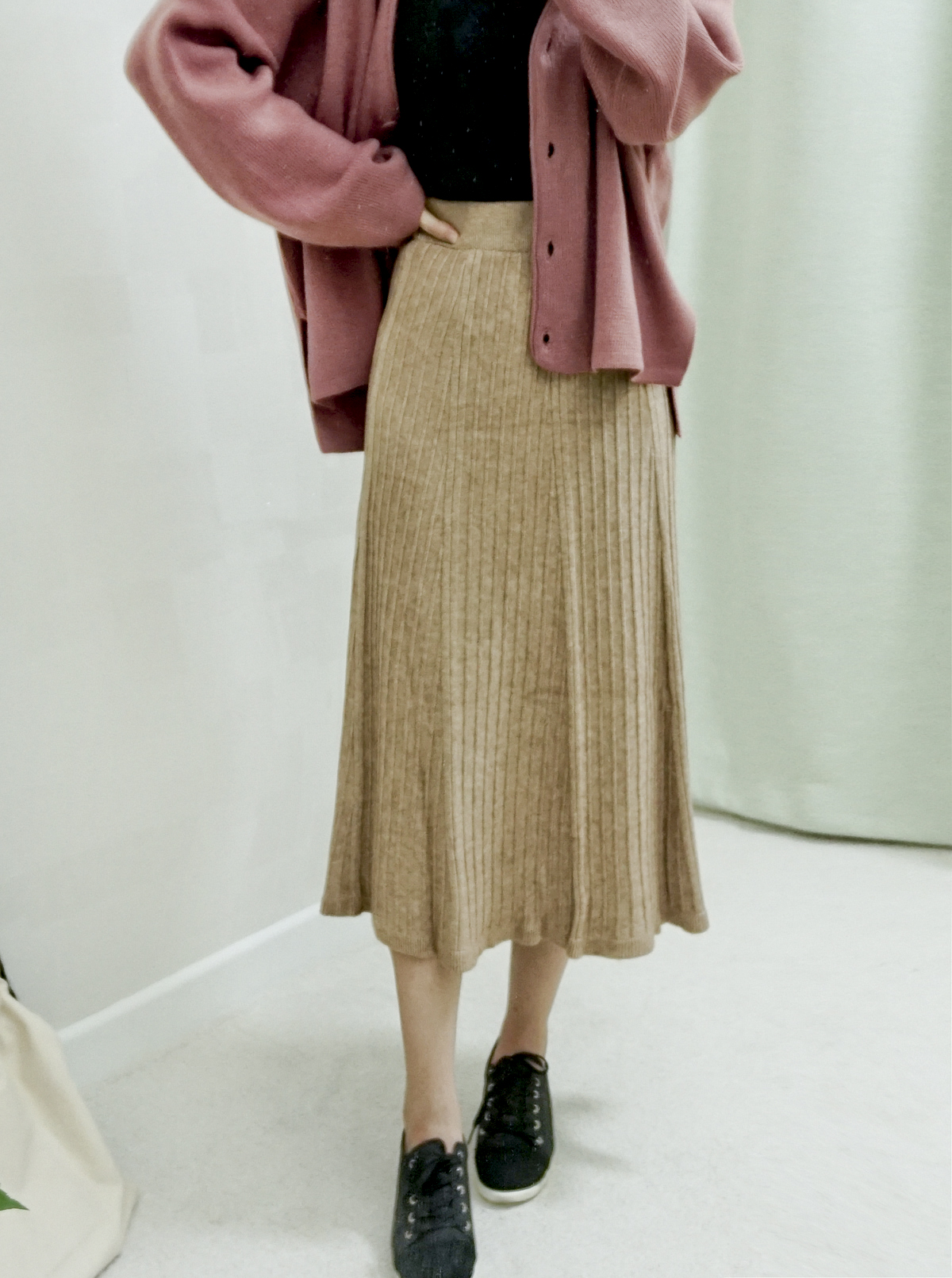 Knit Banding Flare Skirt Winter Long Autumn Long