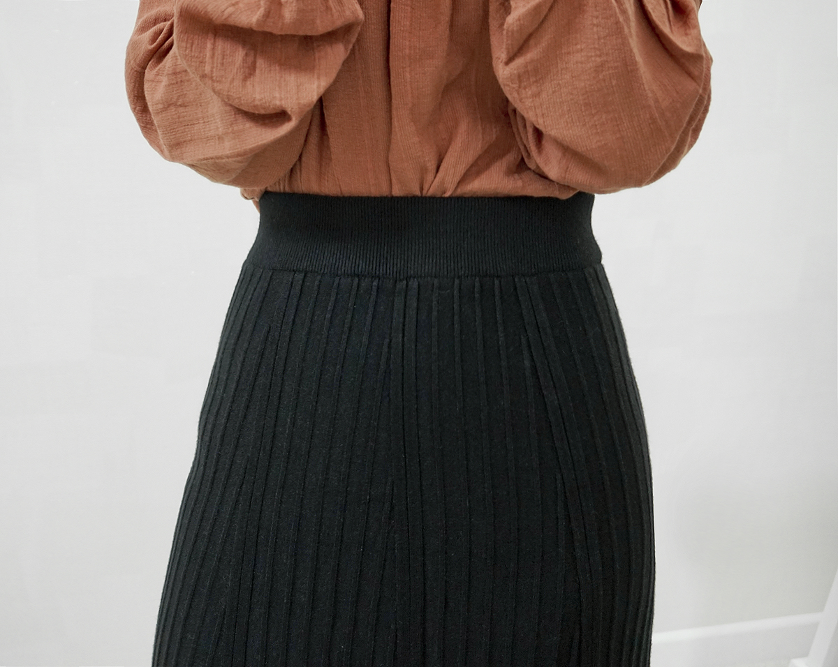 Knit Banding Flare Skirt Winter Long Autumn Long