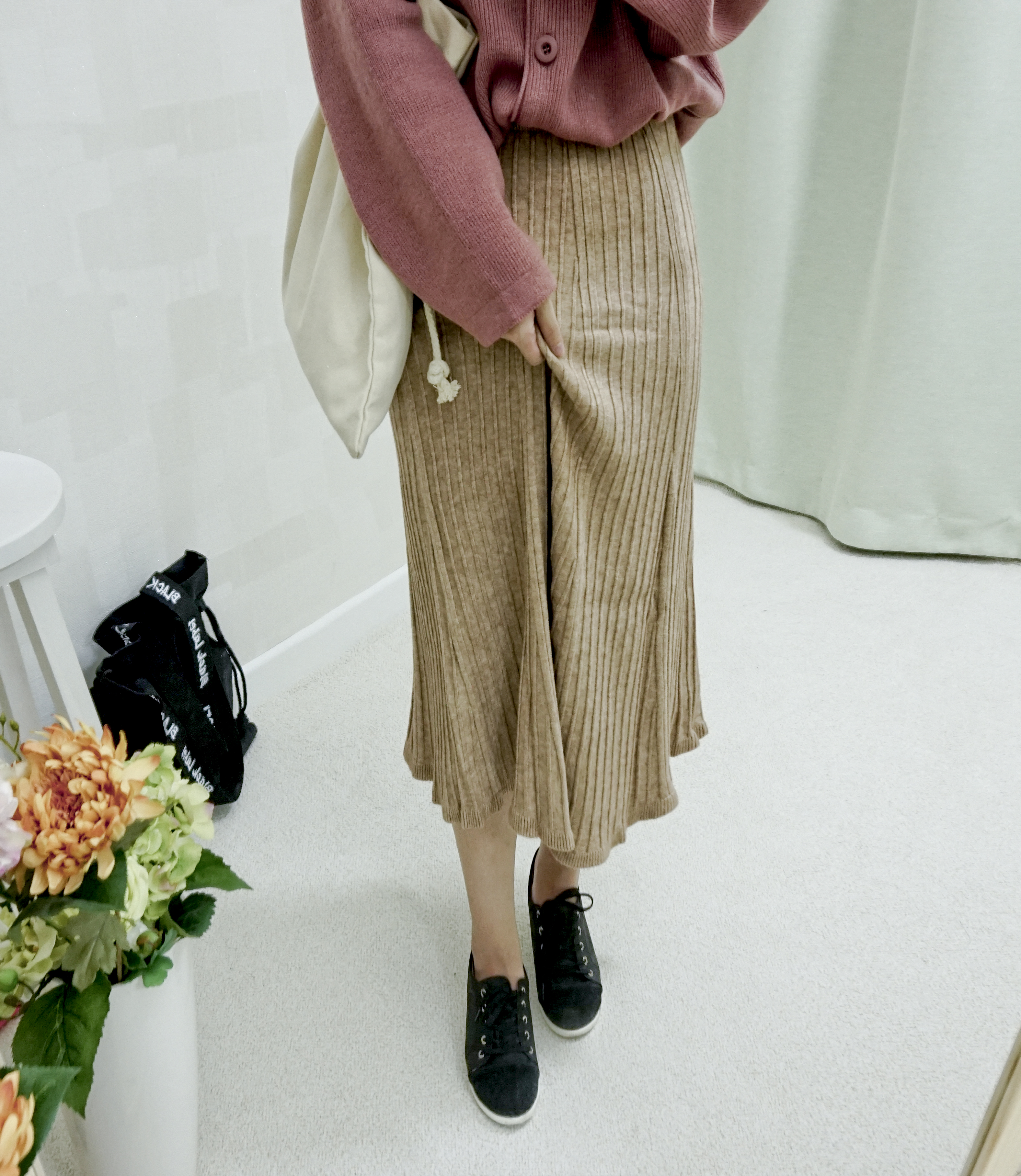 Knit Banding Flare Skirt Winter Long Autumn Long