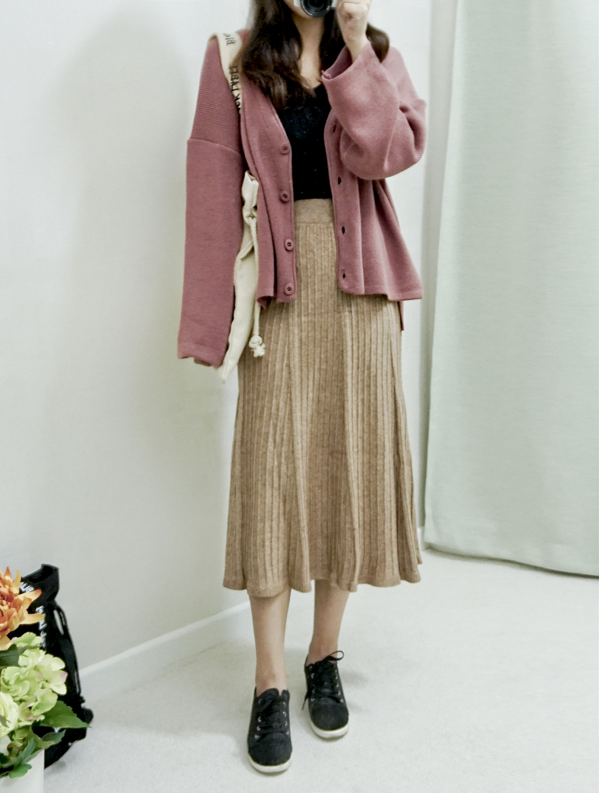 Knit Banding Flare Skirt Winter Long Autumn Long