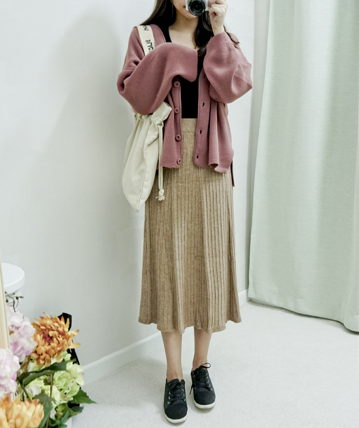 Knit Banding Flare Skirt Winter Long Autumn Long