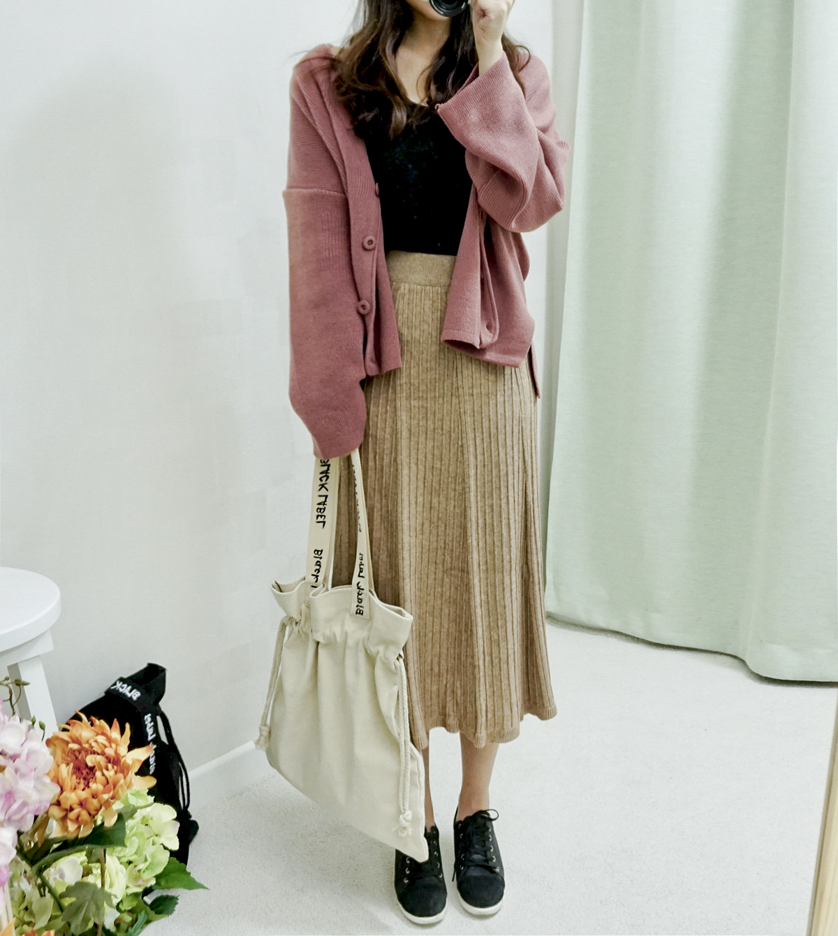 Knit Banding Flare Skirt Winter Long Autumn Long