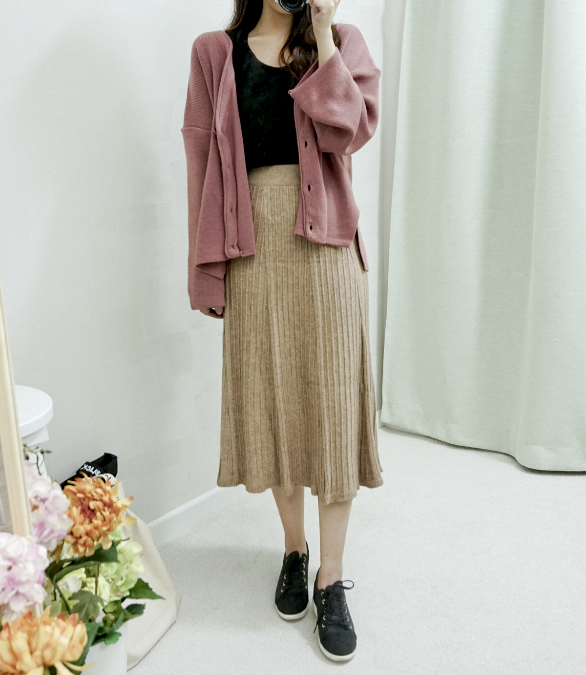 Knit Banding Flare Skirt Winter Long Autumn Long