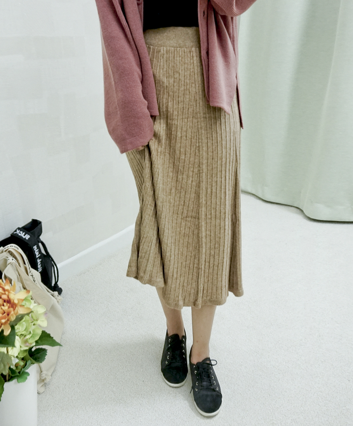 Knit Banding Flare Skirt Winter Long Autumn Long