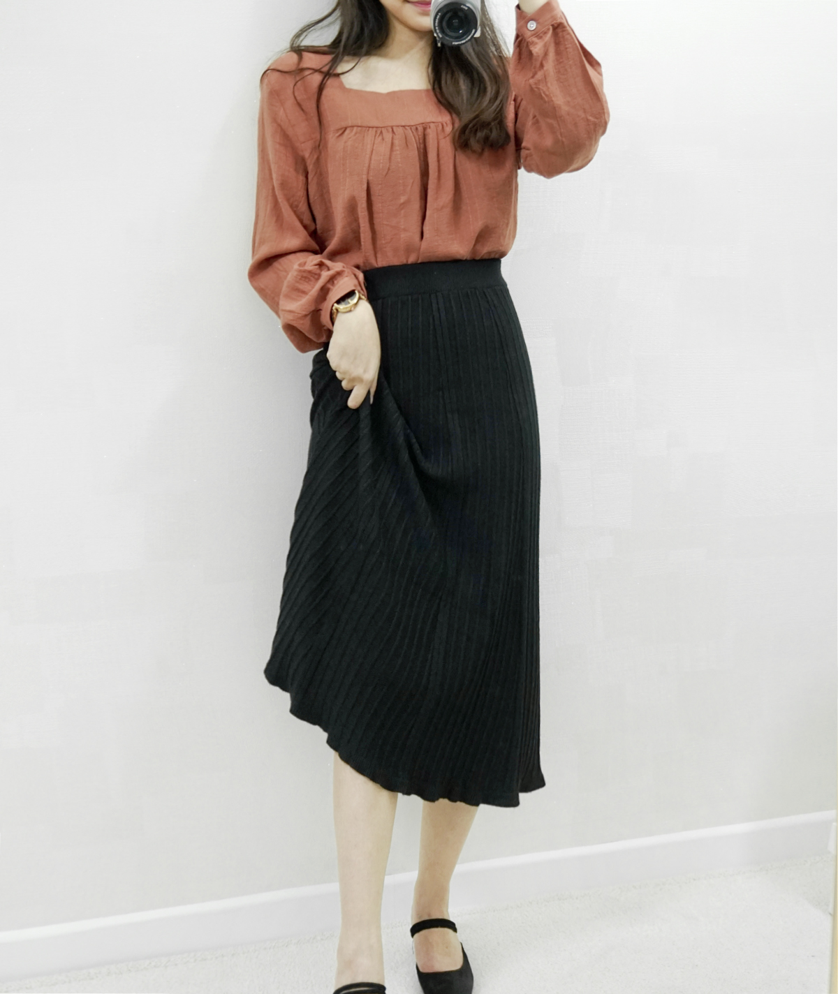 Knit Banding Flare Skirt Winter Long Autumn Long