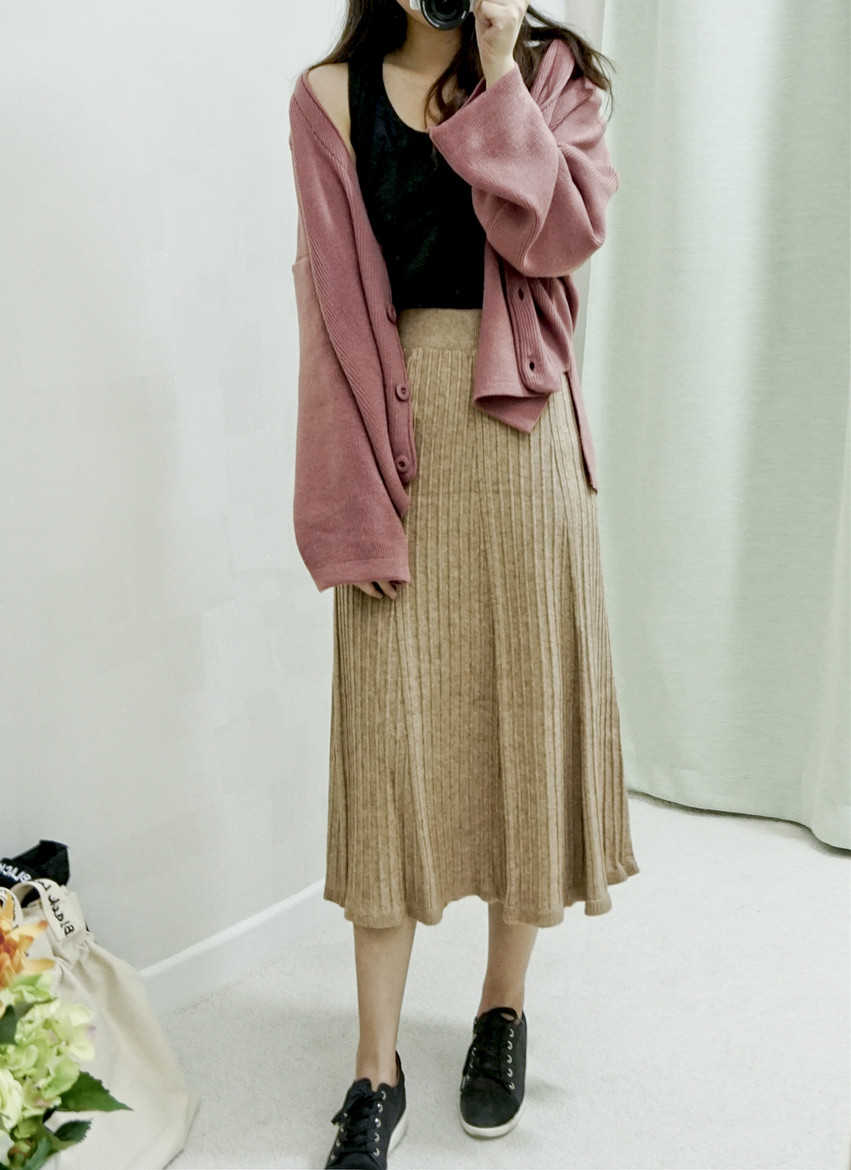 Knit Banding Flare Skirt Winter Long Autumn Long