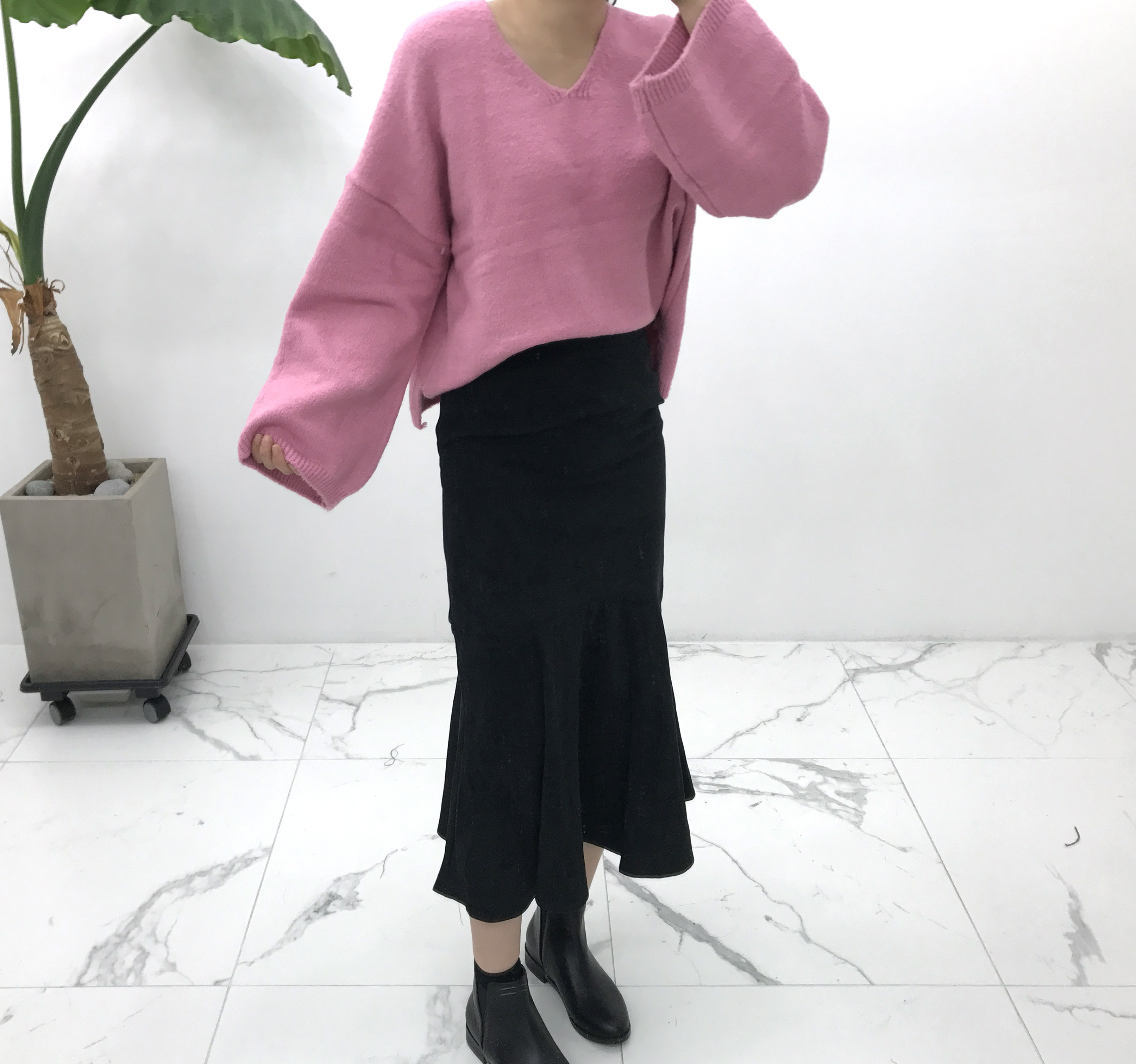 Frilly suede mommy skirt autumn winter long coordi