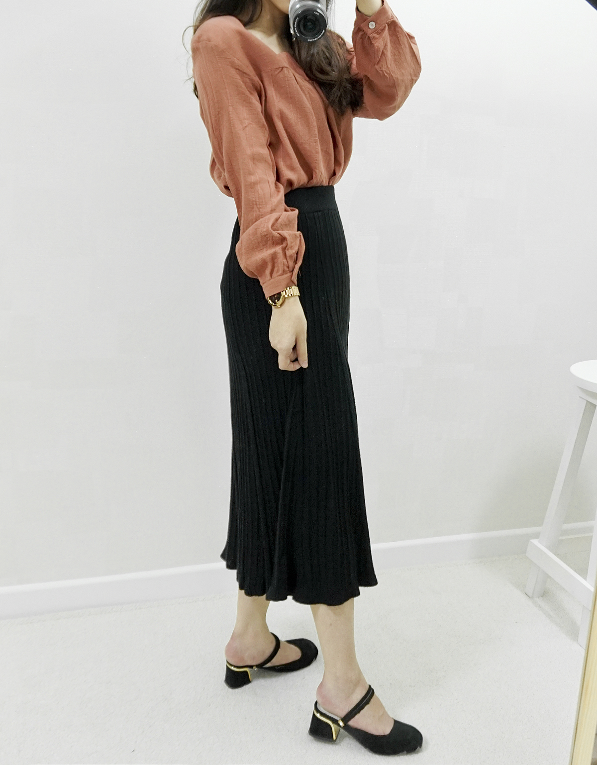Knit Banding Flare Skirt Winter Long Autumn Long