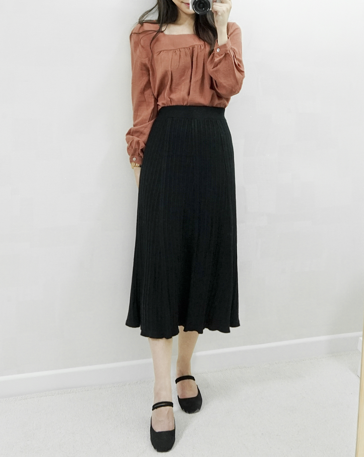 Knit Banding Flare Skirt Winter Long Autumn Long