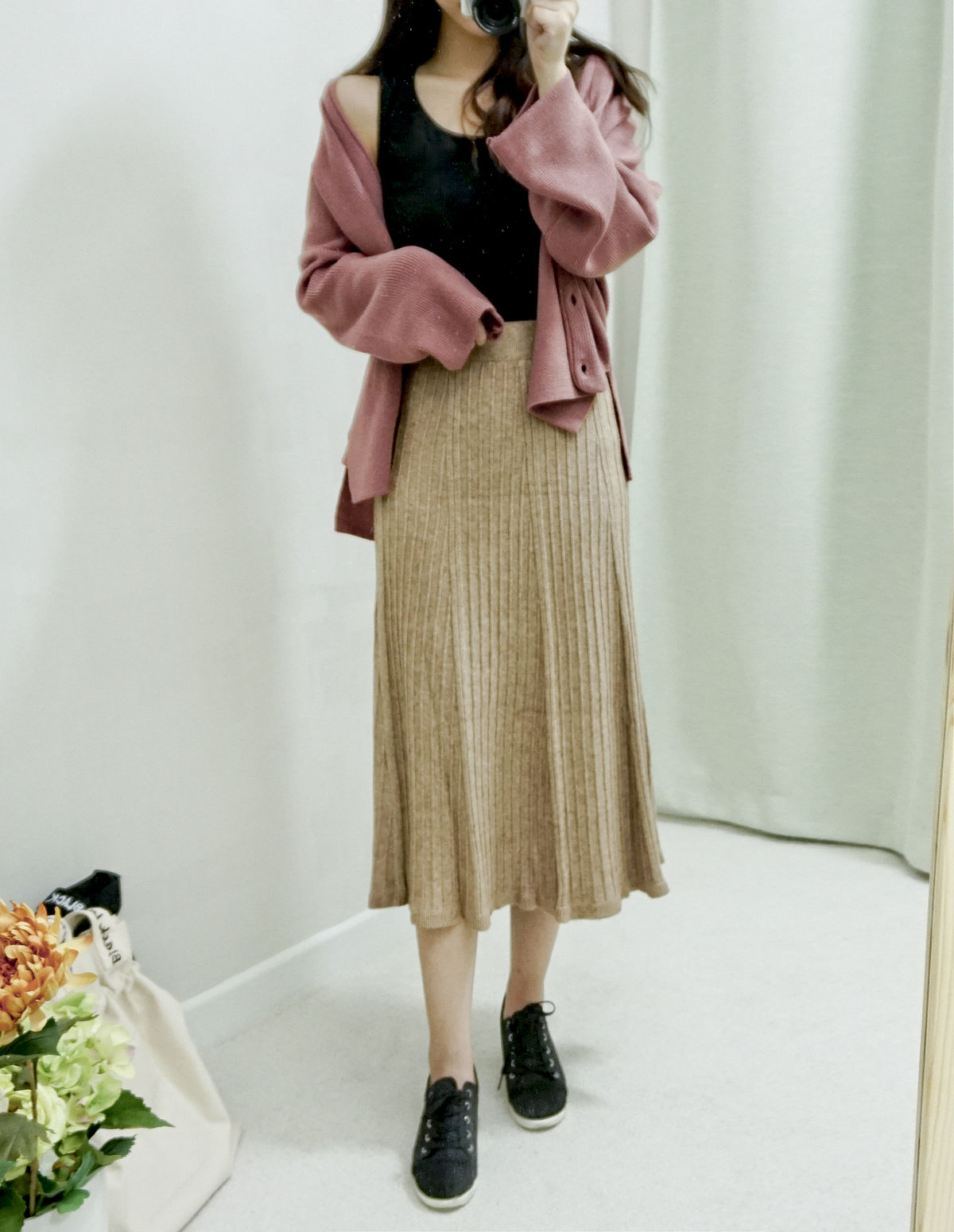 Knit Banding Flare Skirt Winter Long Autumn Long