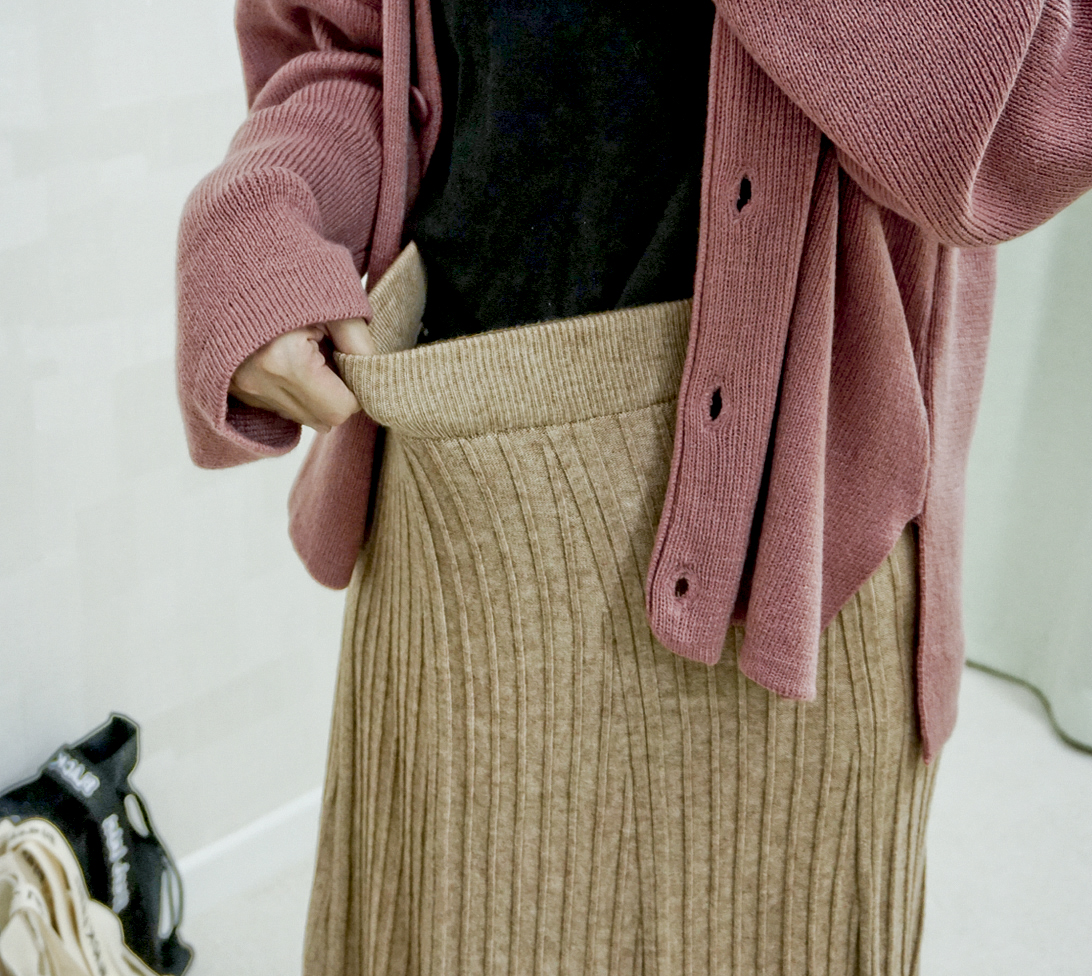 Knit Banding Flare Skirt Winter Long Autumn Long