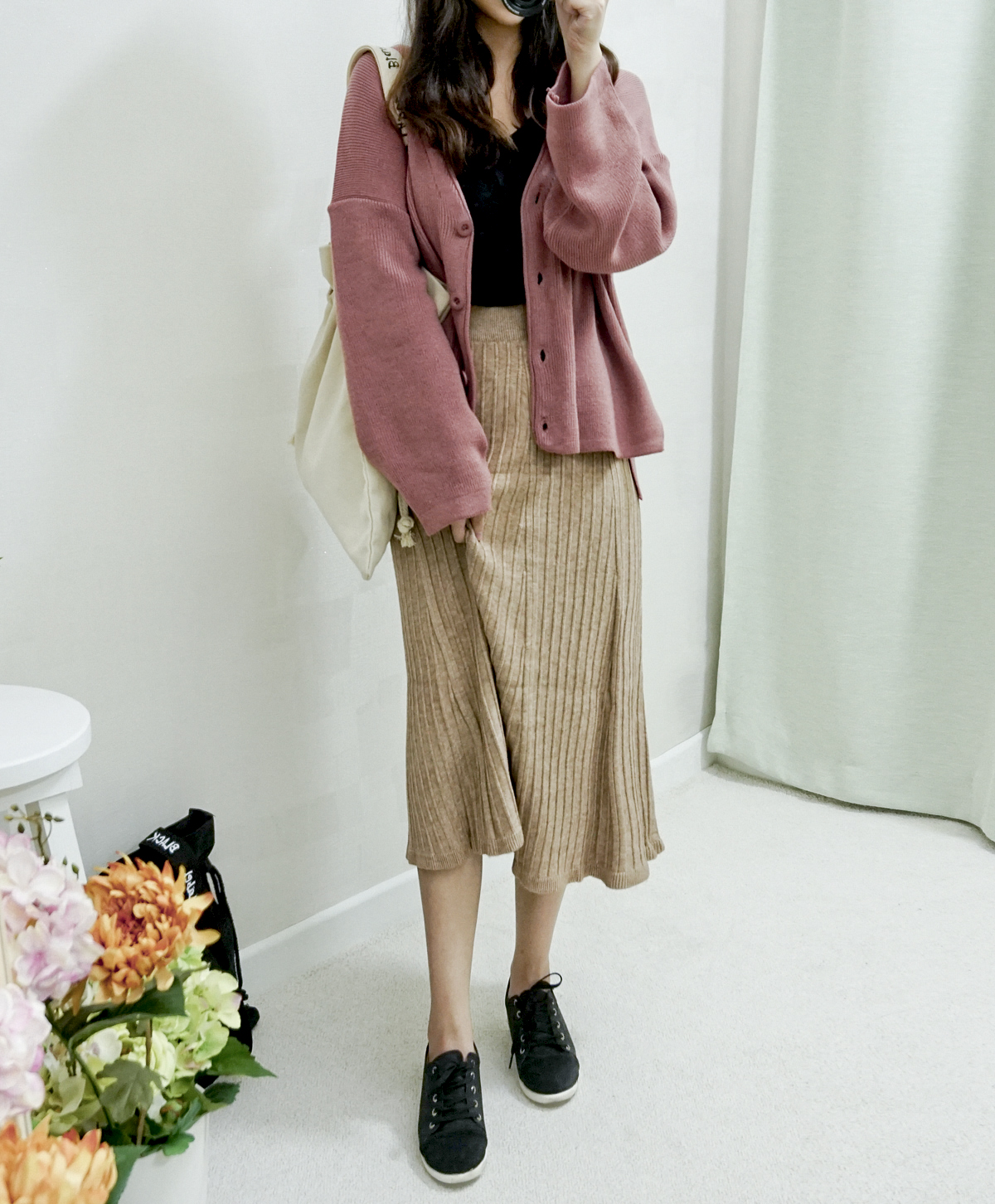 Knit Banding Flare Skirt Winter Long Autumn Long