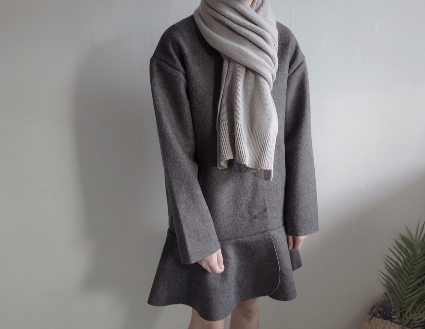 Soft knit scarf Coat soft gray winter solid color