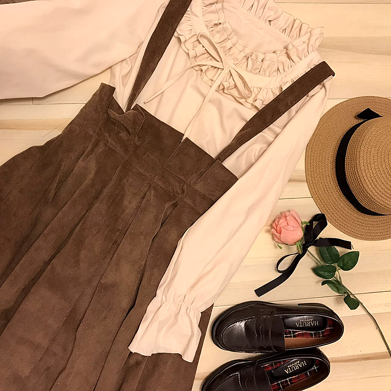 Corduroy suspenders Long skirts Skirts Fallen autu