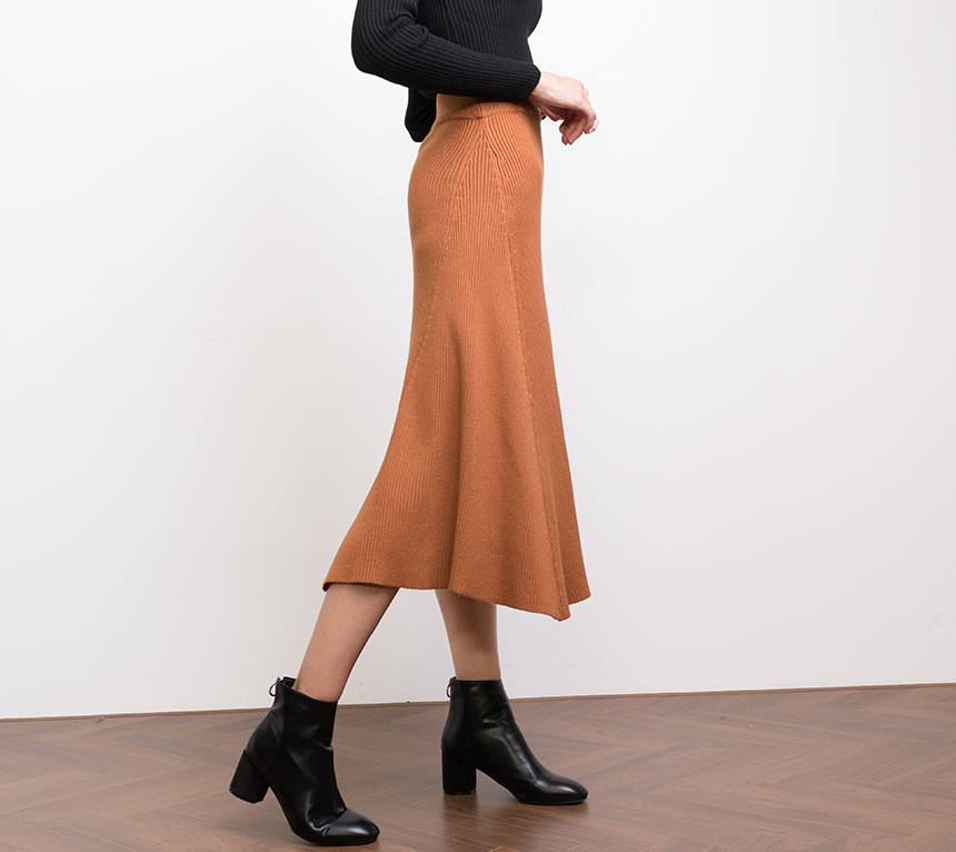 Needle nose flare knit long skirt high quality A l