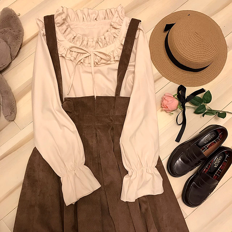 Corduroy suspenders Long skirts Skirts Fallen autu