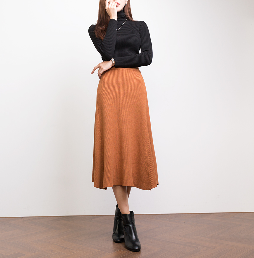 Needle nose flare knit long skirt high quality A l