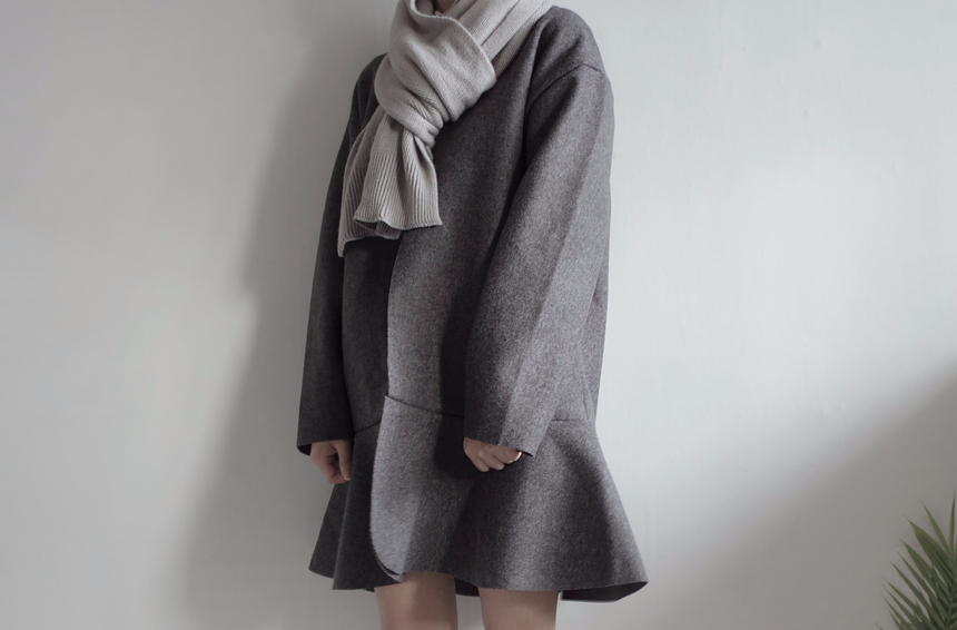 Soft knit scarf Coat soft gray winter solid color