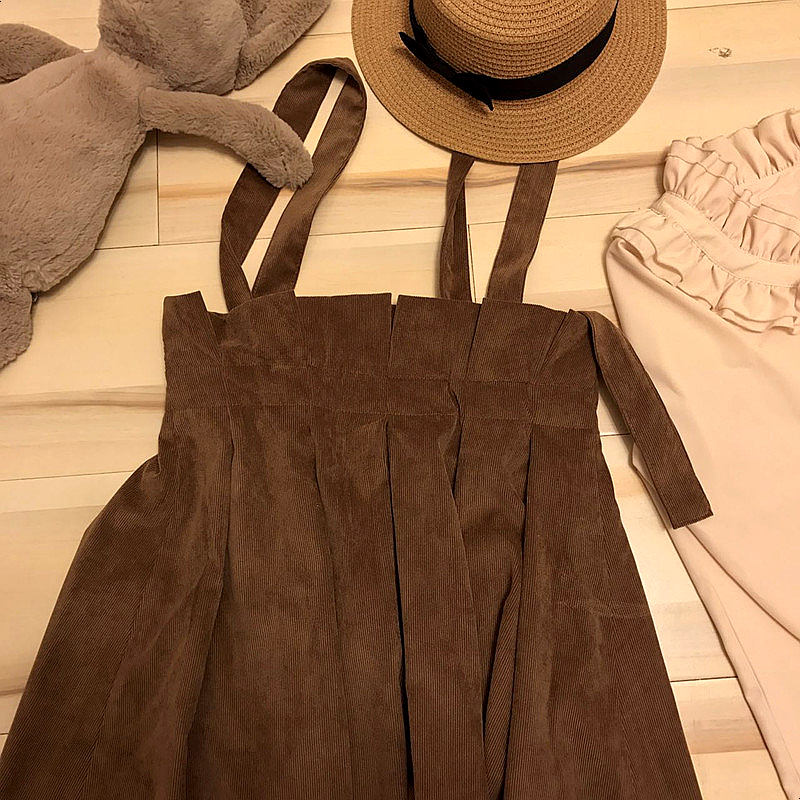 Corduroy suspenders Long skirts Skirts Fallen autu