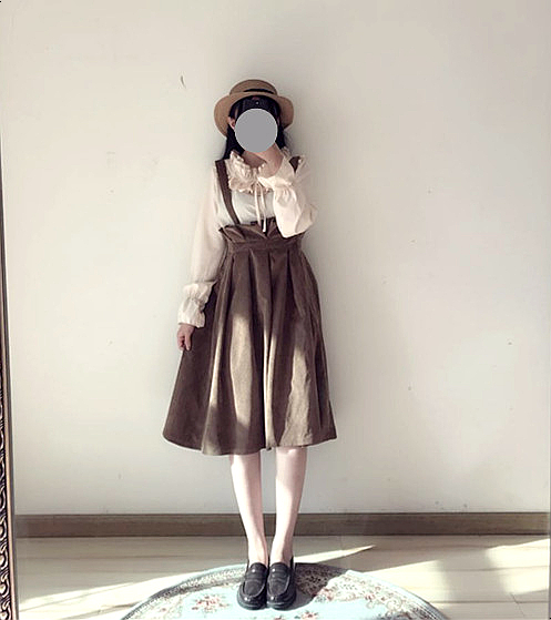 Corduroy suspenders Long skirts Skirts Fallen autu