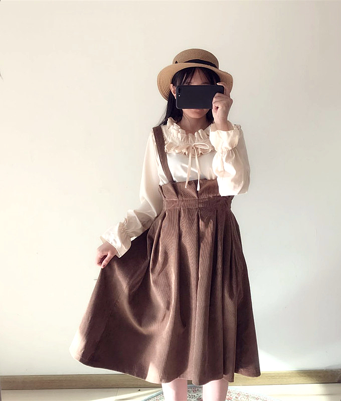 Corduroy suspenders Long skirts Skirts Fallen autu