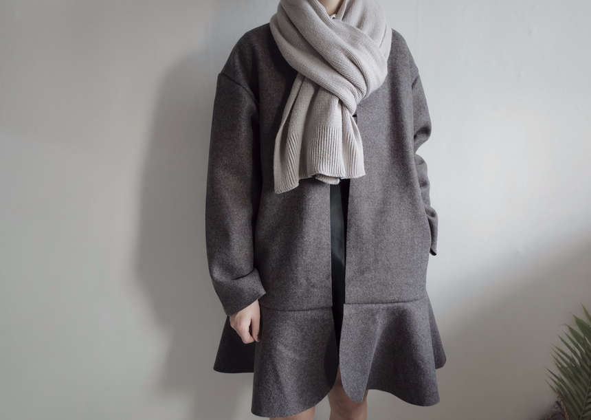 Soft knit scarf Coat soft gray winter solid color