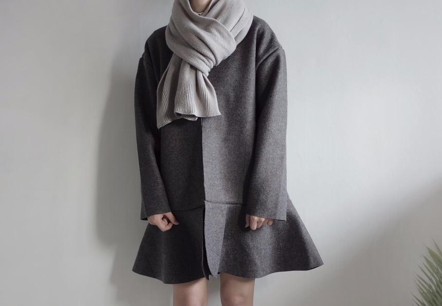 Soft knit scarf Coat soft gray winter solid color