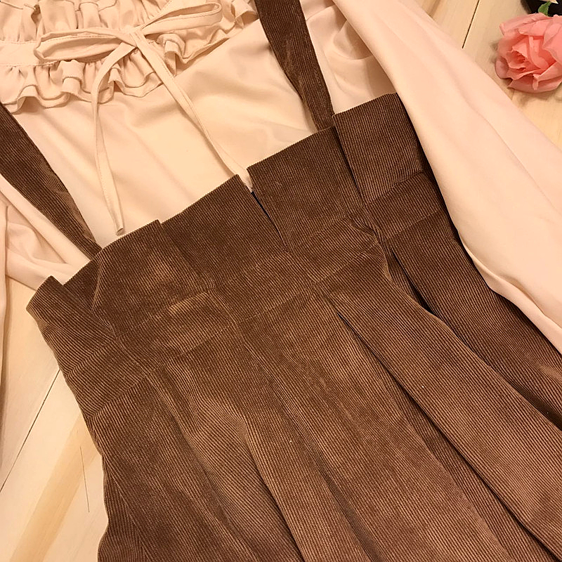 Corduroy suspenders Long skirts Skirts Fallen autu