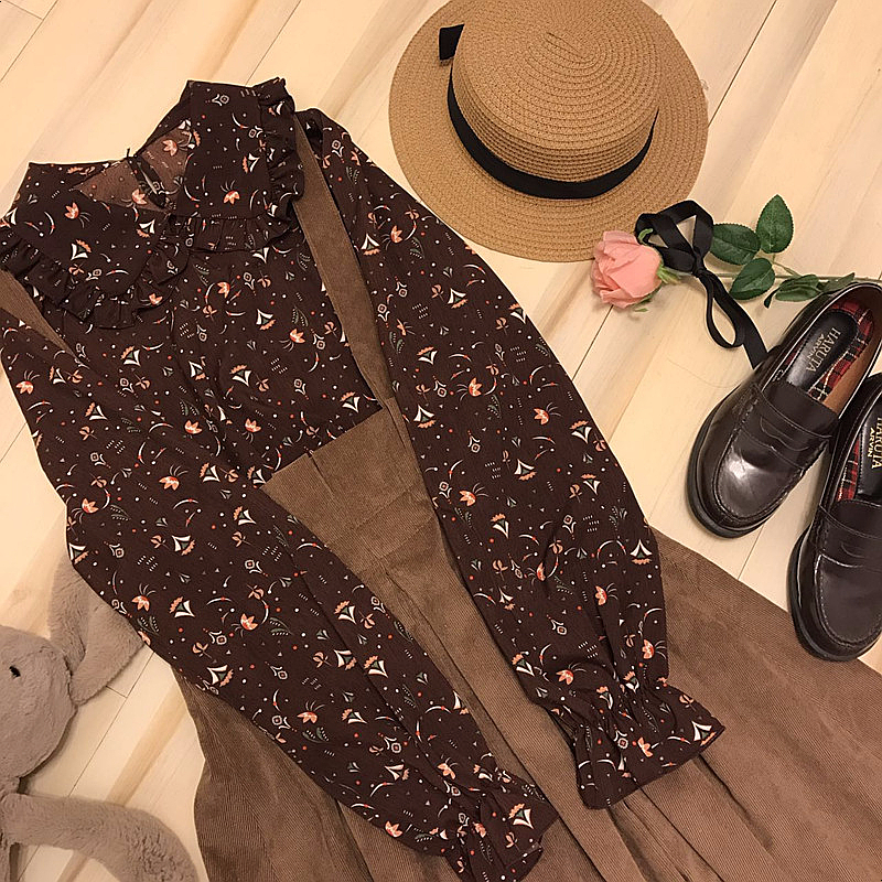 Corduroy suspenders Long skirts Skirts Fallen autu