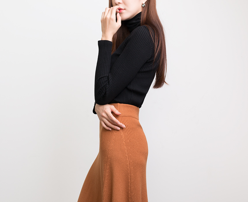 Needle nose flare knit long skirt high quality A l