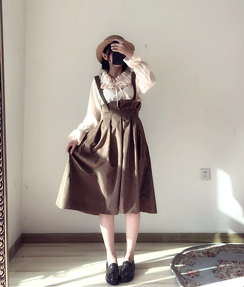 Corduroy suspenders Long skirts Skirts Fallen autu