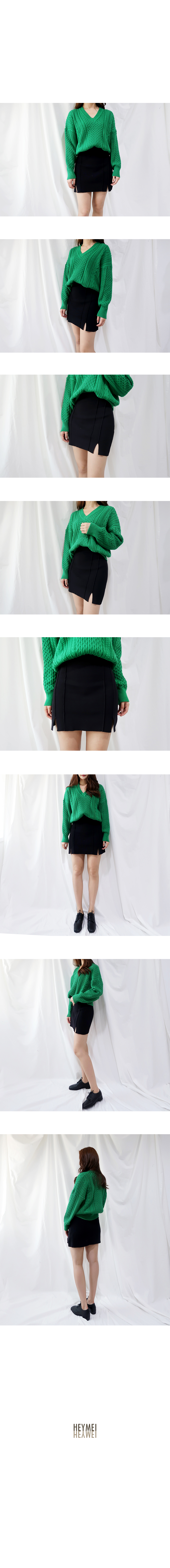 Knit slit mini skirt 2color trim skirt daily a lin