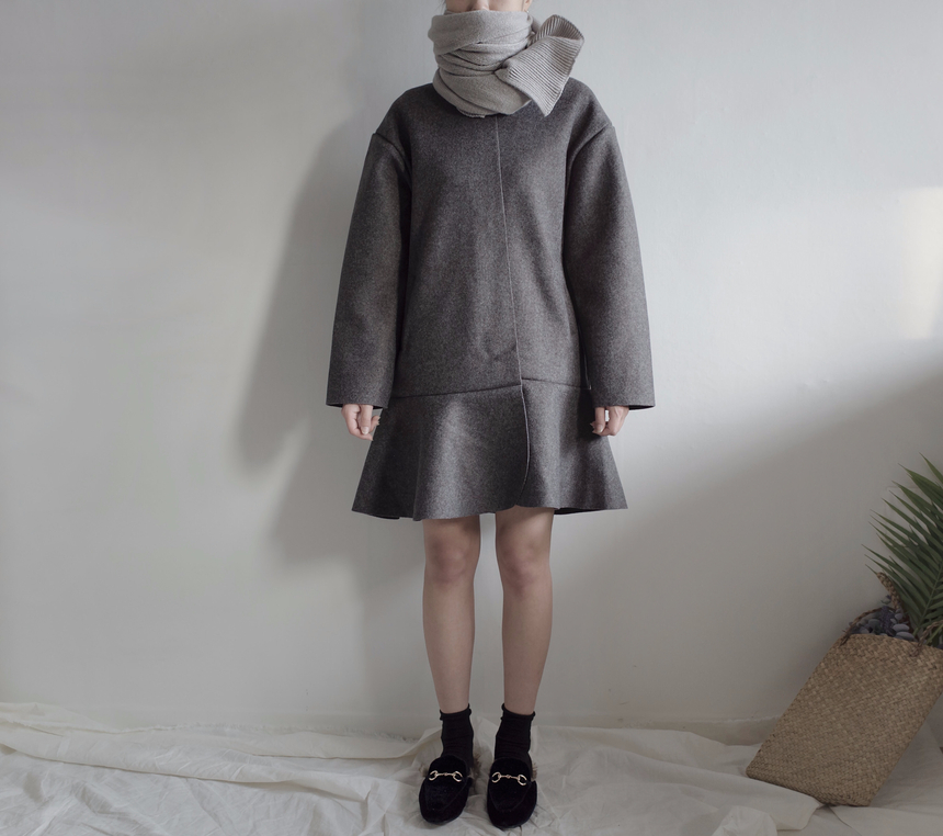 Soft knit scarf Coat soft gray winter solid color