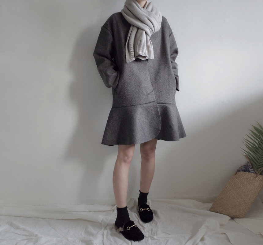 Soft knit scarf Coat soft gray winter solid color