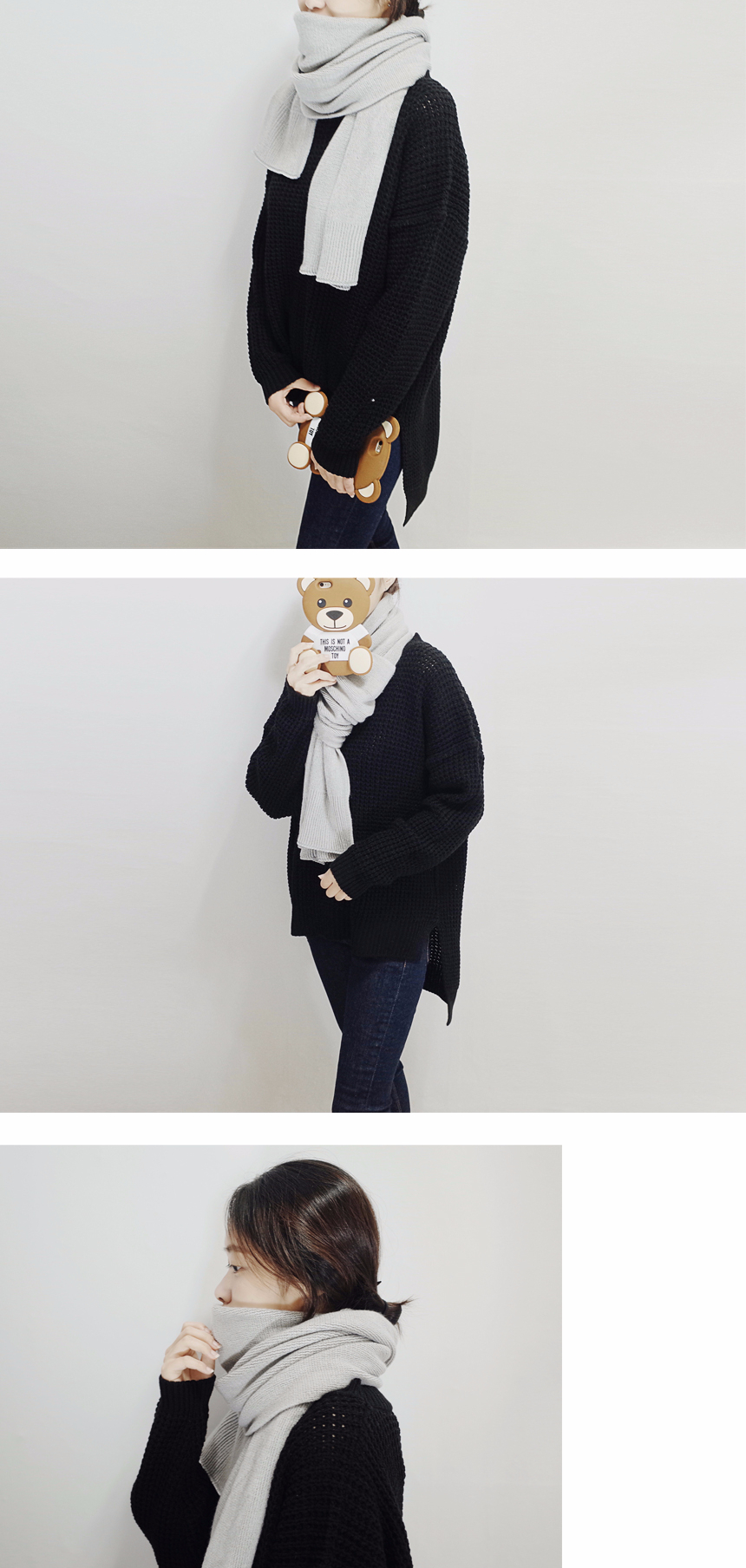 Soft knit scarf Coat soft gray winter solid color