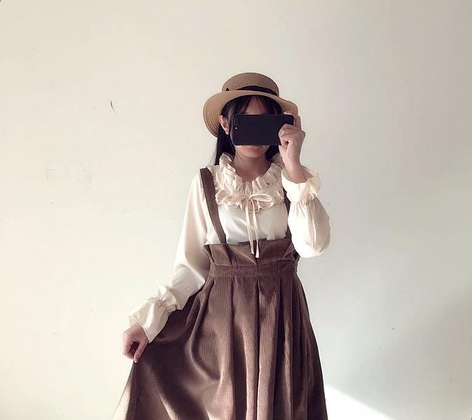 Corduroy suspenders Long skirts Skirts Fallen autu