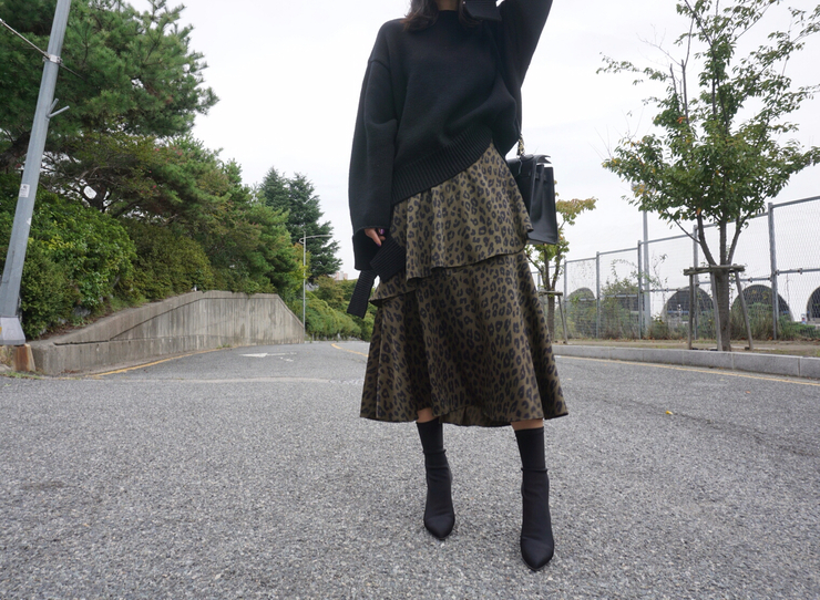 Leopard Long Skirt Daily Codile Rope Twenties Hopp