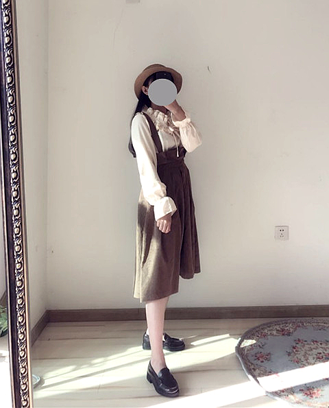 Corduroy suspenders Long skirts Skirts Fallen autu