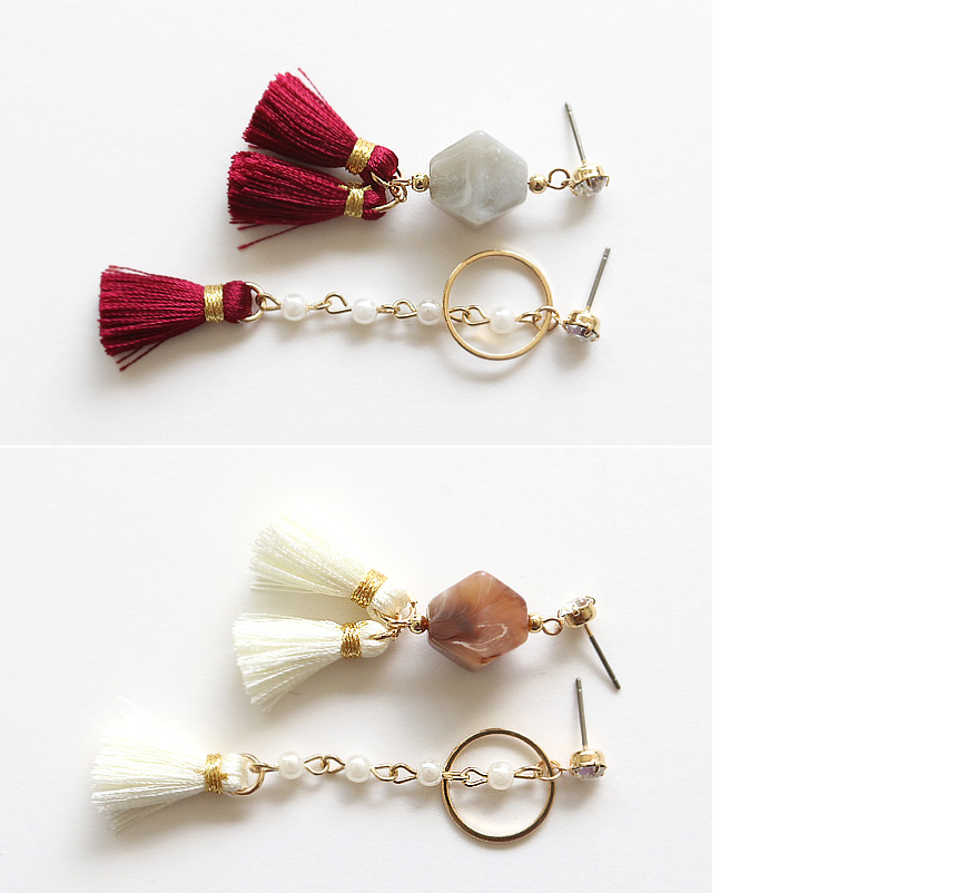 Gemstones Unbalanced Tassel Drop Earrings E568 Lov