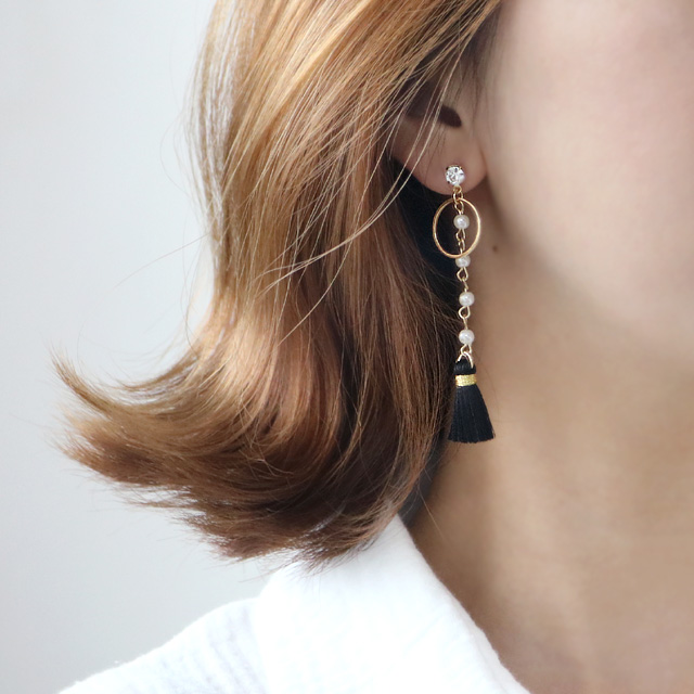 Gemstones Unbalanced Tassel Drop Earrings E568 Lov