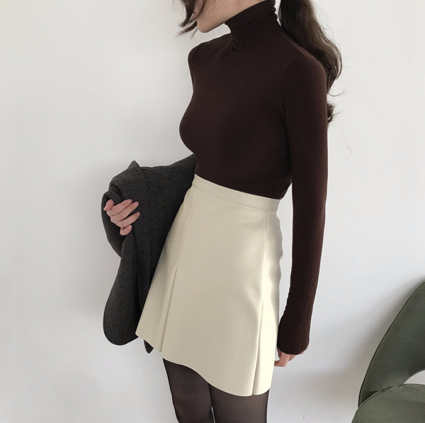 Prosom front wrinkled leather Mini skirt Beige M s