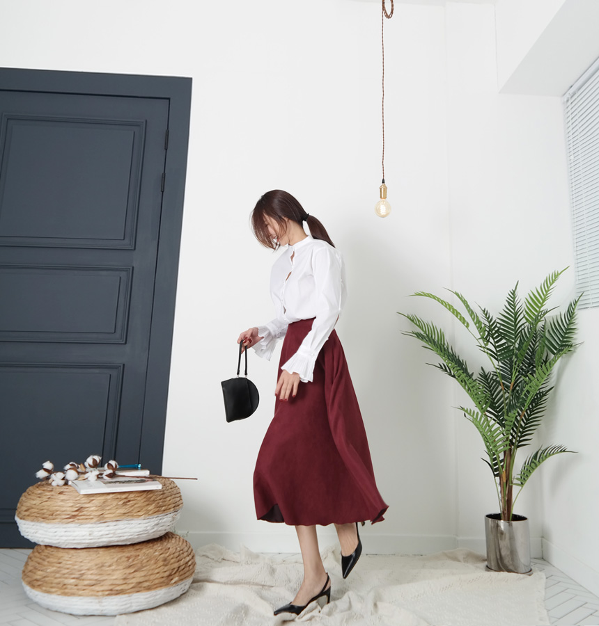 Suede flare winter long skirt A line long skirt be