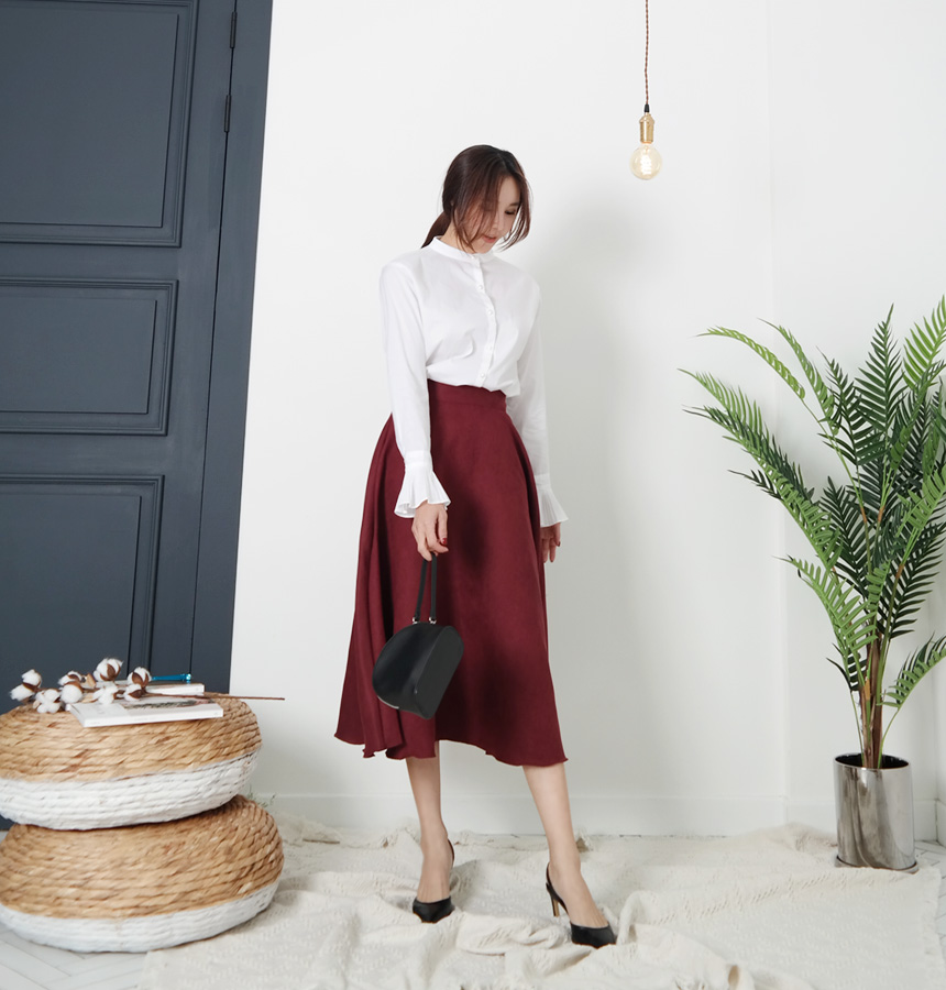 Suede flare winter long skirt A line long skirt be