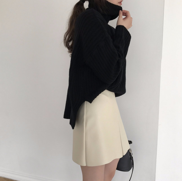 Prosom front wrinkled leather Mini skirt Beige M s