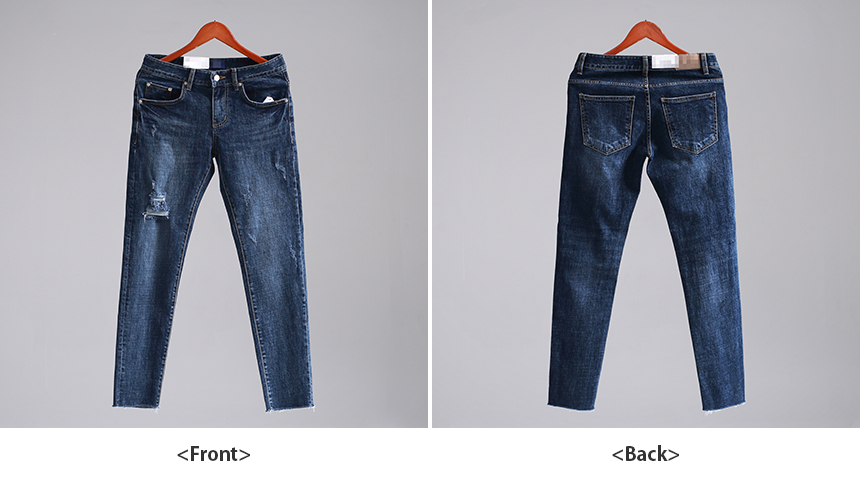 Korea Jeans Pants Men's Span Cutting Torn Jeans